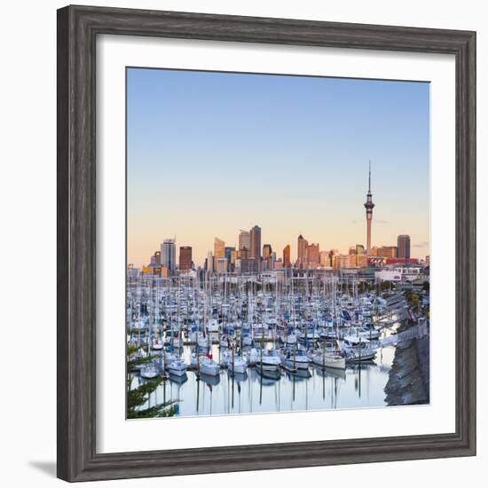 Westhaven Marina and City Skyline Illuminated at Sunset-Doug Pearson-Framed Photographic Print