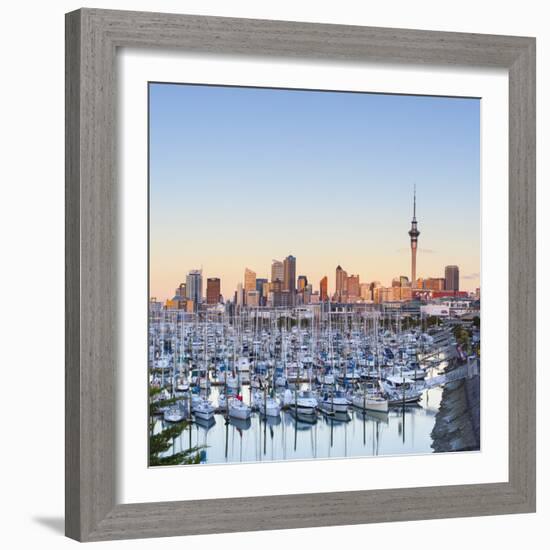 Westhaven Marina and City Skyline Illuminated at Sunset-Doug Pearson-Framed Photographic Print