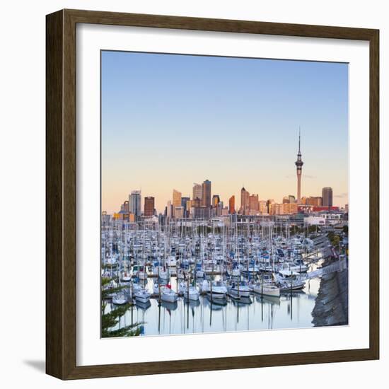 Westhaven Marina and City Skyline Illuminated at Sunset-Doug Pearson-Framed Photographic Print