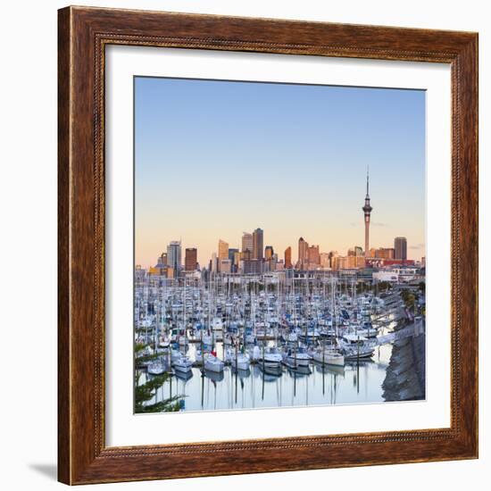 Westhaven Marina and City Skyline Illuminated at Sunset-Doug Pearson-Framed Photographic Print