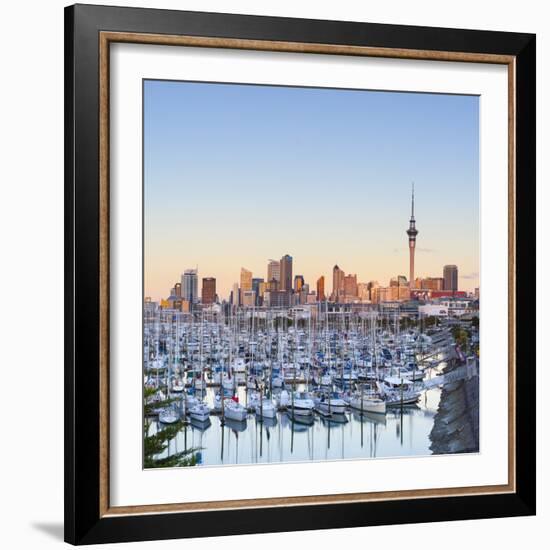 Westhaven Marina and City Skyline Illuminated at Sunset-Doug Pearson-Framed Photographic Print