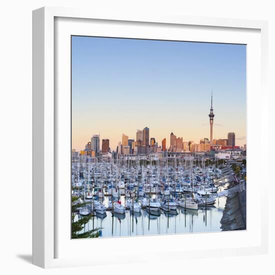 Westhaven Marina and City Skyline Illuminated at Sunset-Doug Pearson-Framed Photographic Print