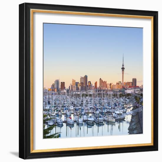 Westhaven Marina and City Skyline Illuminated at Sunset-Doug Pearson-Framed Photographic Print