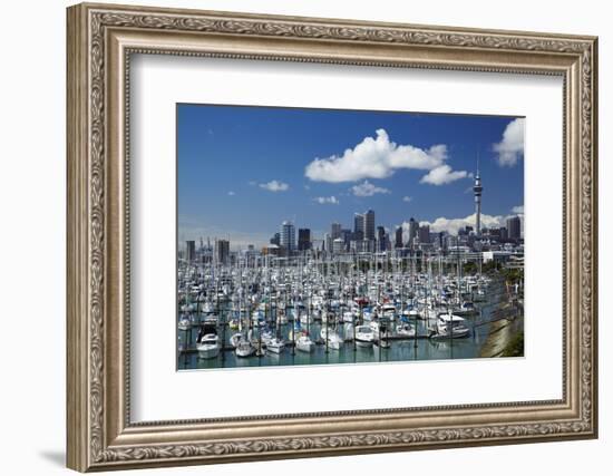 Westhaven Marina, and Sky Tower, Auckland, North Island, New Zealand-David Wall-Framed Photographic Print