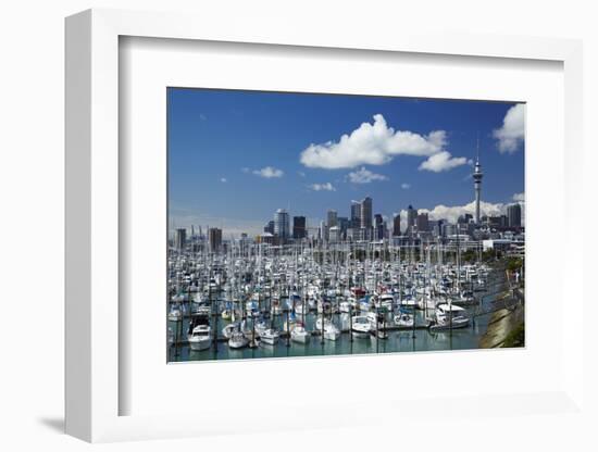 Westhaven Marina, and Sky Tower, Auckland, North Island, New Zealand-David Wall-Framed Photographic Print