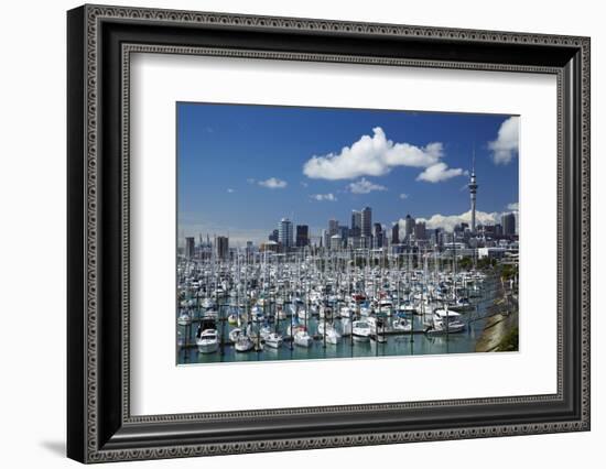 Westhaven Marina, and Sky Tower, Auckland, North Island, New Zealand-David Wall-Framed Photographic Print