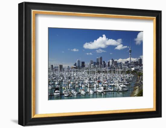 Westhaven Marina, and Sky Tower, Auckland, North Island, New Zealand-David Wall-Framed Photographic Print