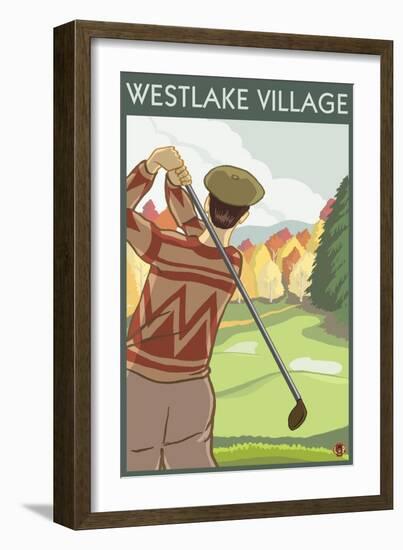 Westlake Village, California - Golfing Scene-Lantern Press-Framed Art Print