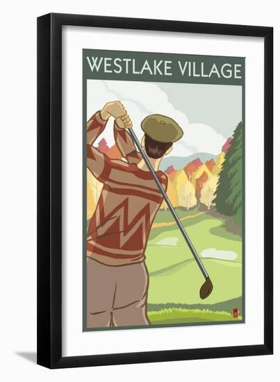 Westlake Village, California - Golfing Scene-Lantern Press-Framed Art Print