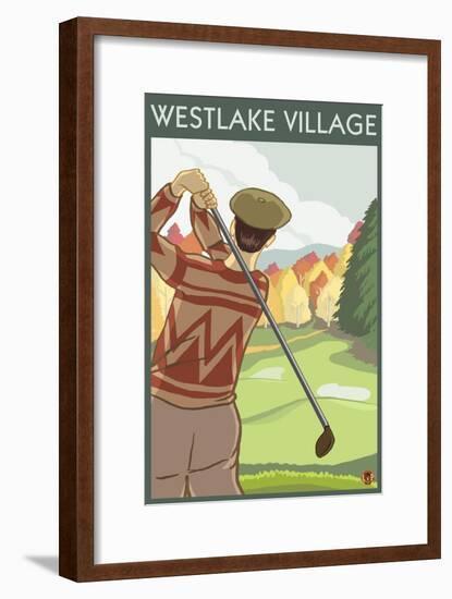 Westlake Village, California - Golfing Scene-Lantern Press-Framed Art Print