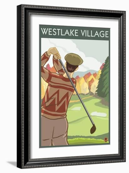 Westlake Village, California - Golfing Scene-Lantern Press-Framed Art Print