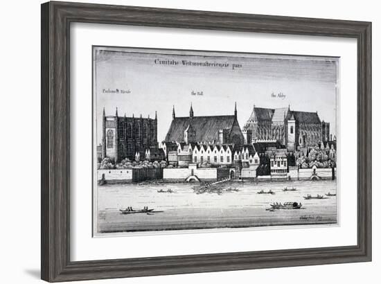 Westminster Abbey and the Palace of Westminster from the River Thames, London, 1647-Wenceslaus Hollar-Framed Giclee Print