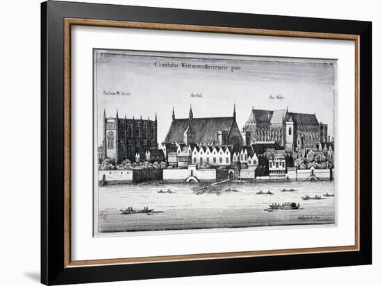 Westminster Abbey and the Palace of Westminster from the River Thames, London, 1647-Wenceslaus Hollar-Framed Giclee Print