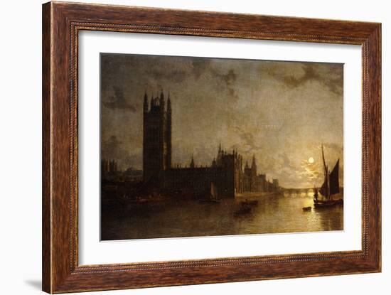 Westminster Abbey, the Houses of Parliament with the Construction of Westminster Bridge, 1859-Henry Pether-Framed Giclee Print