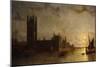 Westminster Abbey, the Houses of Parliament with the Construction of Westminster Bridge, 1859-Henry Pether-Mounted Giclee Print