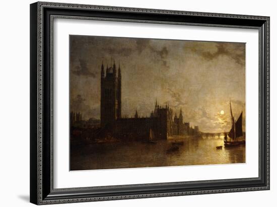 Westminster Abbey, the Houses of Parliament with the Construction of Westminster Bridge, 1859-Henry Pether-Framed Giclee Print