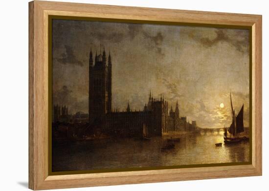 Westminster Abbey, The Houses of Parliament with the Construction of Westminster Bridge-Henry Pether-Framed Premier Image Canvas