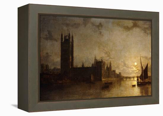 Westminster Abbey, The Houses of Parliament with the Construction of Westminster Bridge-Henry Pether-Framed Premier Image Canvas