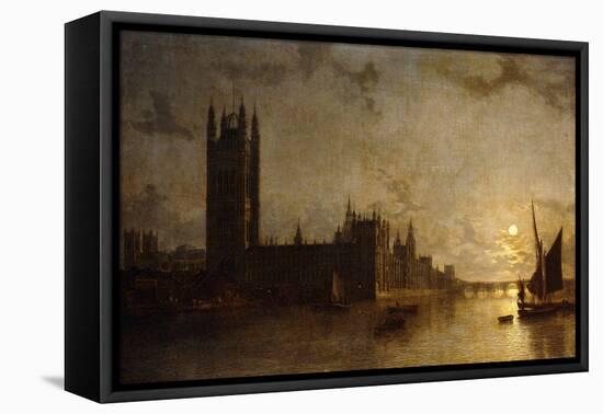 Westminster Abbey, The Houses of Parliament with the Construction of Westminster Bridge-Henry Pether-Framed Premier Image Canvas