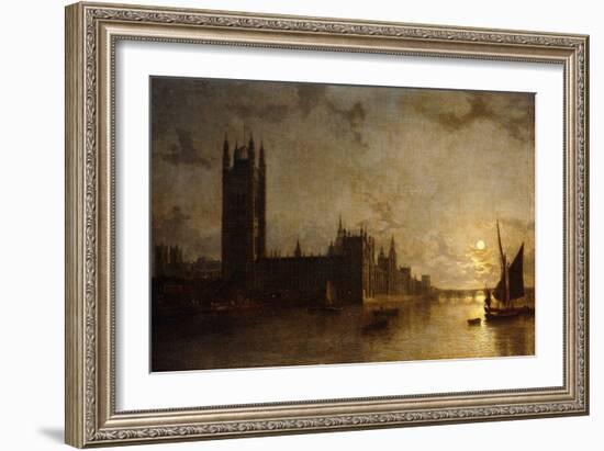 Westminster Abbey, The Houses of Parliament with the Construction of Westminster Bridge-Henry Pether-Framed Giclee Print
