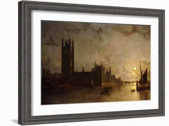 Westminster Abbey, The Houses of Parliament with the Construction of Westminster Bridge-Henry Pether-Framed Giclee Print