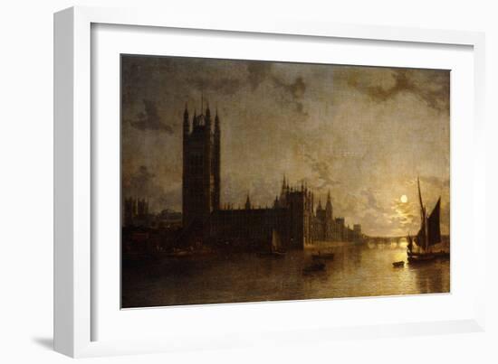 Westminster Abbey, The Houses of Parliament with the Construction of Westminster Bridge-Henry Pether-Framed Giclee Print