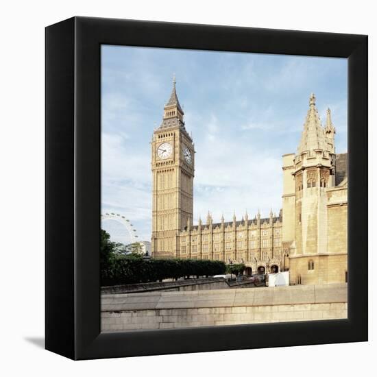 Westminster and Big Ben with Millennium Wheel in the background-null-Framed Premier Image Canvas