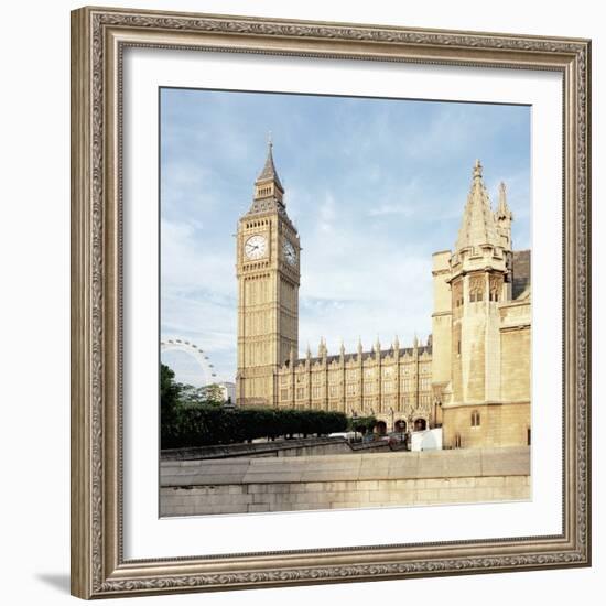 Westminster and Big Ben with Millennium Wheel in the background-null-Framed Photographic Print