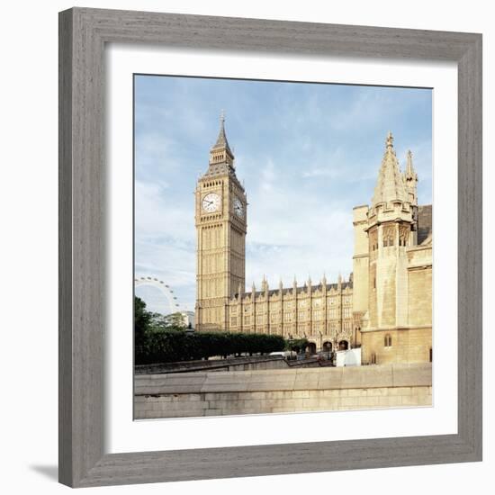 Westminster and Big Ben with Millennium Wheel in the background-null-Framed Photographic Print