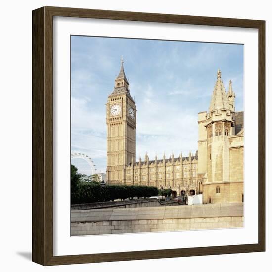 Westminster and Big Ben with Millennium Wheel in the background-null-Framed Photographic Print