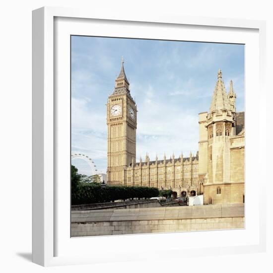 Westminster and Big Ben with Millennium Wheel in the background-null-Framed Photographic Print