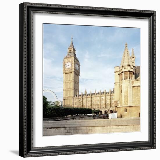 Westminster and Big Ben with Millennium Wheel in the background-null-Framed Photographic Print