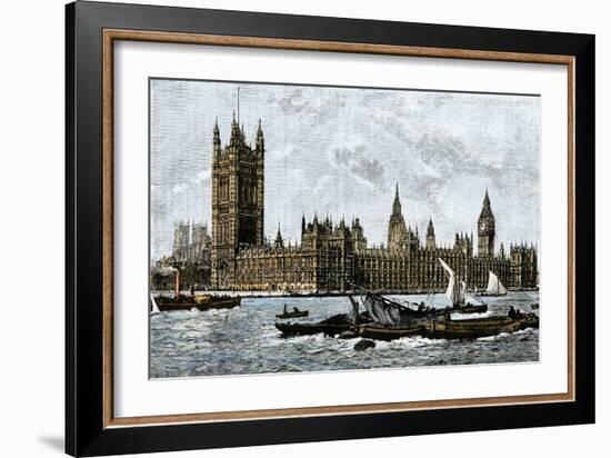 Westminster and the Houses of Parliament from the Thames, 1800s-null-Framed Giclee Print