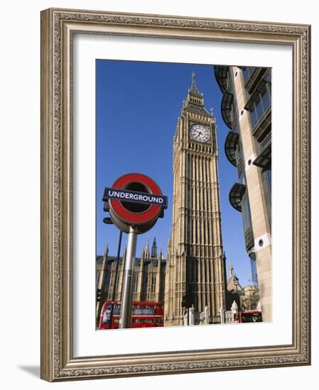 Westminster, Big Ben and Underground, Subway Sign, London, England-Steve Vidler-Framed Photographic Print