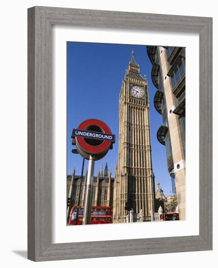 Westminster, Big Ben and Underground, Subway Sign, London, England-Steve Vidler-Framed Photographic Print