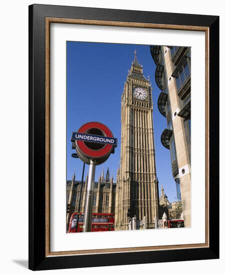 Westminster, Big Ben and Underground, Subway Sign, London, England-Steve Vidler-Framed Photographic Print