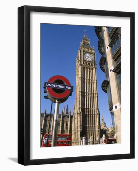Westminster, Big Ben and Underground, Subway Sign, London, England-Steve Vidler-Framed Photographic Print