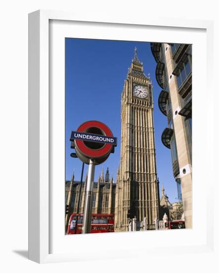 Westminster, Big Ben and Underground, Subway Sign, London, England-Steve Vidler-Framed Photographic Print