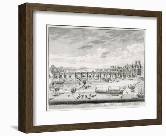 Westminster Bridge - Boats Arriving at Parliament for the Swearing in of Sir John Barnard-Canaletto-Framed Giclee Print