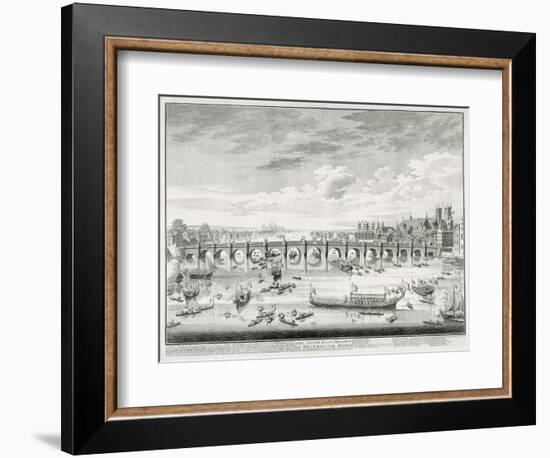 Westminster Bridge - Boats Arriving at Parliament for the Swearing in of Sir John Barnard-Canaletto-Framed Giclee Print