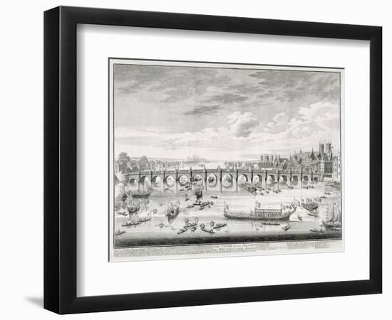 Westminster Bridge - Boats Arriving at Parliament for the Swearing in of Sir John Barnard-Canaletto-Framed Giclee Print