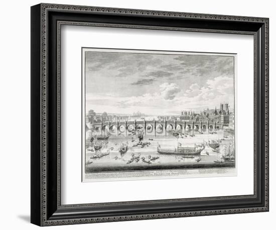 Westminster Bridge - Boats Arriving at Parliament for the Swearing in of Sir John Barnard-Canaletto-Framed Giclee Print