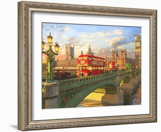 Westminster Bridge Buses-Dominic Davison-Framed Art Print