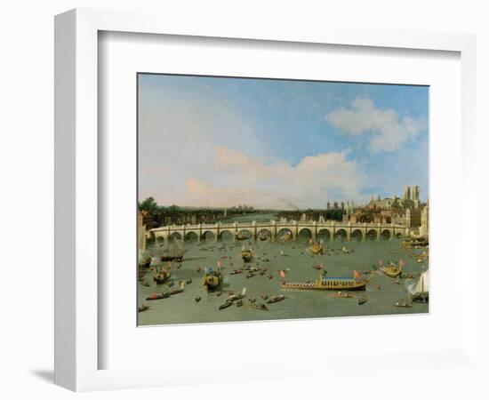 Westminster Bridge, London, with the Lord Mayor's Procession on the Thames-Canaletto-Framed Giclee Print