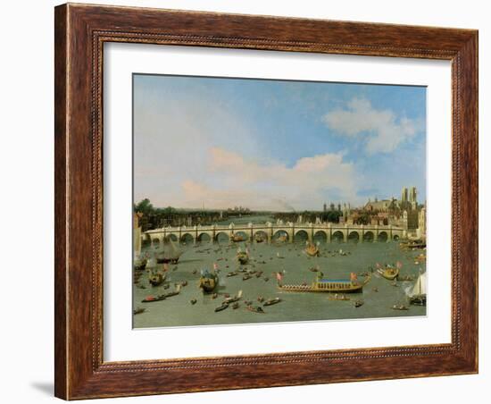 Westminster Bridge, London, with the Lord Mayor's Procession on the Thames-Canaletto-Framed Giclee Print