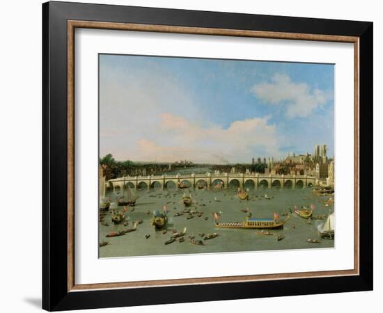 Westminster Bridge, London, with the Lord Mayor's Procession on the Thames-Canaletto-Framed Giclee Print