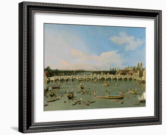 Westminster Bridge, London, with the Lord Mayor's Procession on the Thames-Canaletto-Framed Giclee Print