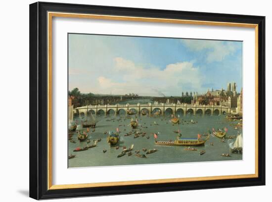 Westminster Bridge, London, with the Lord Mayor's Procession on the Thames-Canaletto-Framed Giclee Print