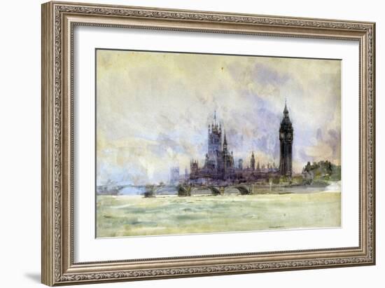 Westminster Bridge, Parliament, and Big Ben, in London (England). Watercolor, Late 19Th, Early 20Th-William Lionel Wyllie-Framed Giclee Print