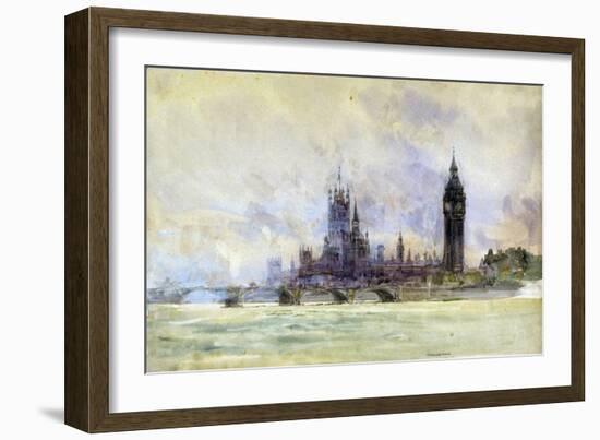 Westminster Bridge, Parliament, and Big Ben, in London (England). Watercolor, Late 19Th, Early 20Th-William Lionel Wyllie-Framed Giclee Print